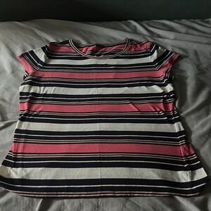 The Limited Pink and Black Striped Short Sleeve Top